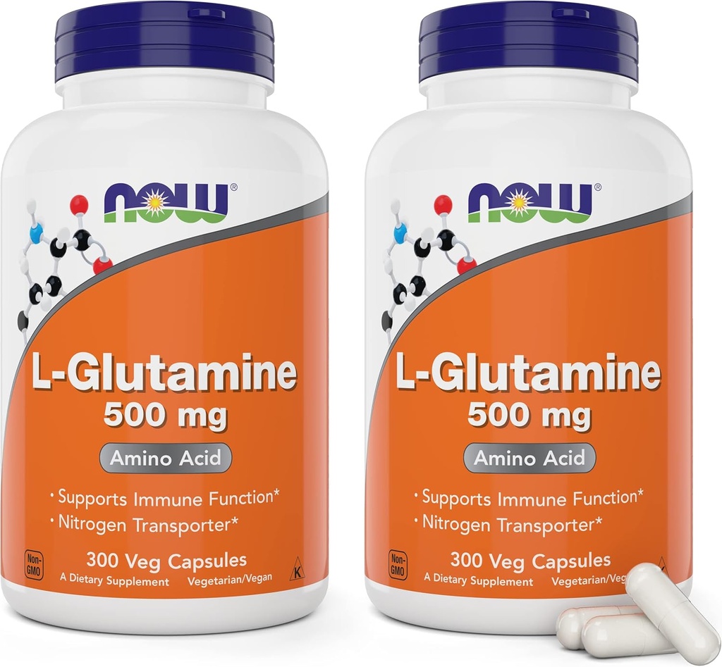 עכשיו L-Glutamine 500 מ"ג 300 קפסולות Veg (Pack of 2) - תוסף non-GMO - טבעוני Lglutamine 500 מ"ג Caps Caps