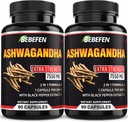 BeBEFEN Ashwagandha כמוסות - 7550 מ"ג גלולות עם Black Pepper Extract - 90 קפסולות Ashwagandha תוספת לתמיכה באנרגיה - 3 חודשים אספקה (Pack of 2)