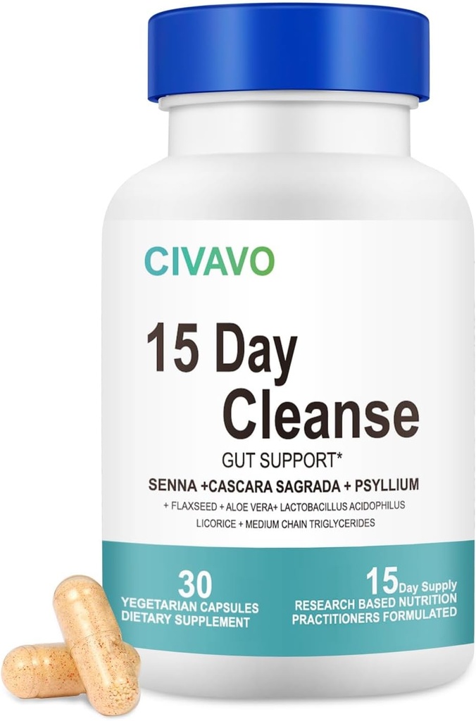 15 יום Gut ניקוי לנשים וגברים- Gut ותמיכה קולוניות- Probiotics & Psyllium Husk ניקויse Bowel Disshoot כמוסות, תוספי תזונה (30 קפסולות)