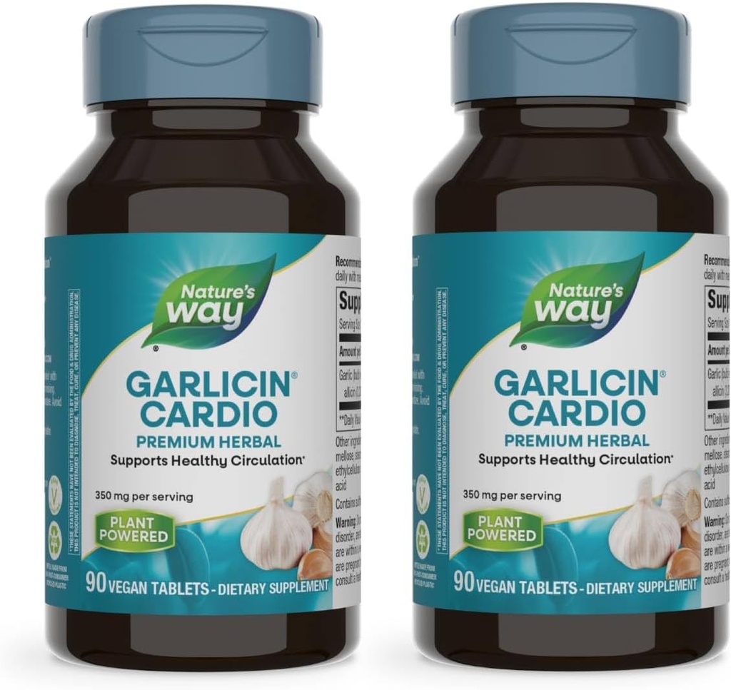 הדרך של הטבע Garlicin Cardio Premium Herbal Healthy Circulation תמיכה * 350 מ"ג ל-90 טבליות