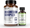 Magnesium Complex with 5 טפסים & נוזל ויטמין D3 5000 IU Bundle - 4 חודשים אספקה של 500 מ"ג מגנזיום Glycinate, Oxide, Turate, Chelate, Magnesium Citrate - Sleep & Immune Support