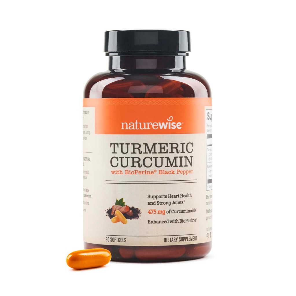 NatureWise Turmeric Curcumin 500 מ"ג עם Black Peppergels - כוח נוסף, הגדלת Absorption - 95% Curcuminoids & BioPerine עבור תמיכה Immune - Gluten-Free, non-GMO - 90 Count[3-Month Supply אספקת]
