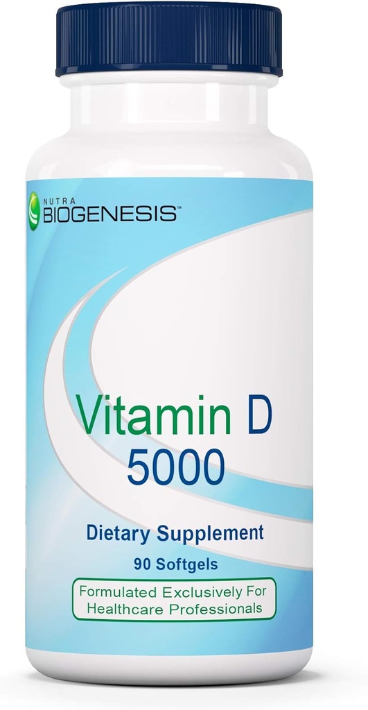 Nutra Biogenesis ויטמין D5,000 - ויטמין D3 5000 IU Softgel קפסולות לגברים ונשים, VIT D תוספת לתמיכה החיסון, שיניים בריאות ובריאות העצם - 90 Softgels