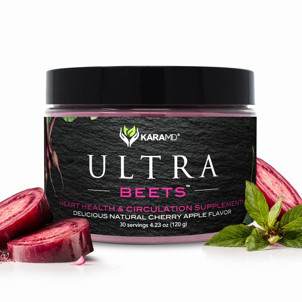 KaraMD UltraBeets | Pure Beetroot Powder Superfood | Natural Vegan Friendly, Non-GMO & Gluten Free Nitric Oxide Booster Supplement | Supports Circulation & Energy (30 Concentrated Servings)