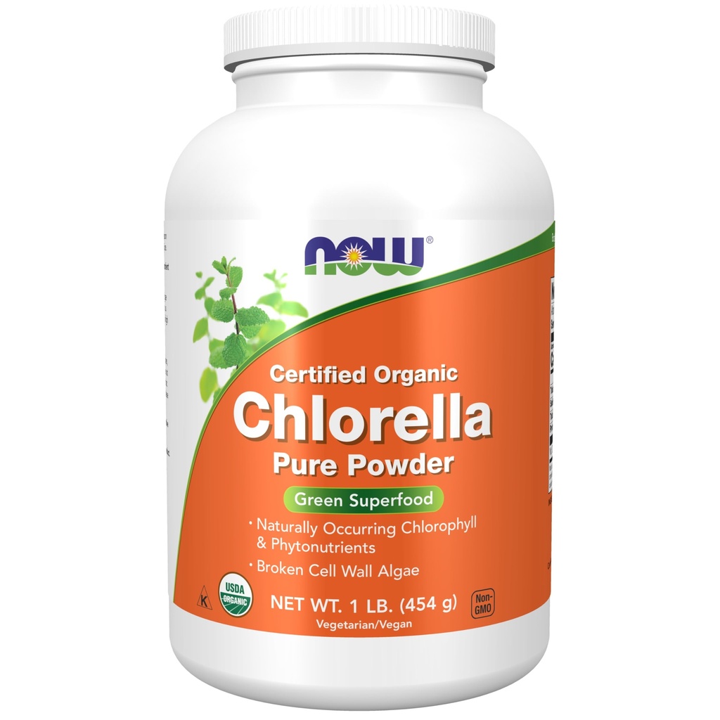 תוספי מזון עכשיו, אורגני Chlorella אבקת עם טבעי מתרחש Chlorophyll, Beta-Carotene, carotenoids מעורב, ויטמין C, ברזל וחלבון, 1-Pound