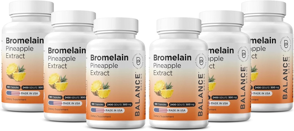 Balancebreens Bromelain 500 מ"ג כמוסות - 2400 GDU Pineapple תוספת לתמיכה משותפת, תמיכה טבעית Swelling, ותזונה בריאה - 180 קפסולות אורגניות שנעשו בארה"ב