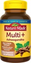 הטבע עשה Multi + Ashwagandha, Multivitamin עבור נשים וגברים עבור תמיכה יומית מתח, Multivitamin עבור גברים ונשים, יום אחד Per Mens & Womens ויטמינים, 60 קפסולות, בראון