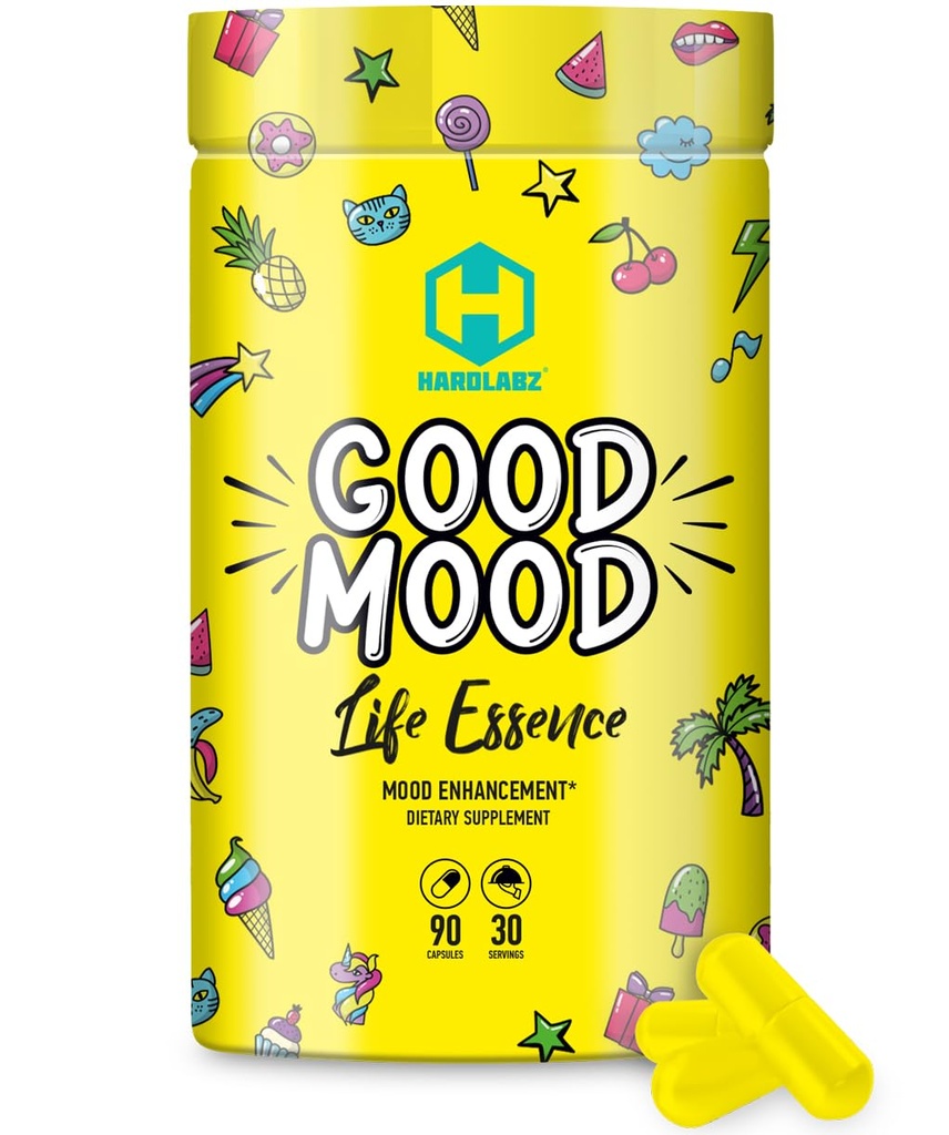 HARDLABZ Good Mood - All Natural Nootropic with Lion's Mane Mushroom and Herbal Extracts for Cognitive and Mental Support - Stress Relief, Brain Performance, Mood Enhancement, 90 קפסולות