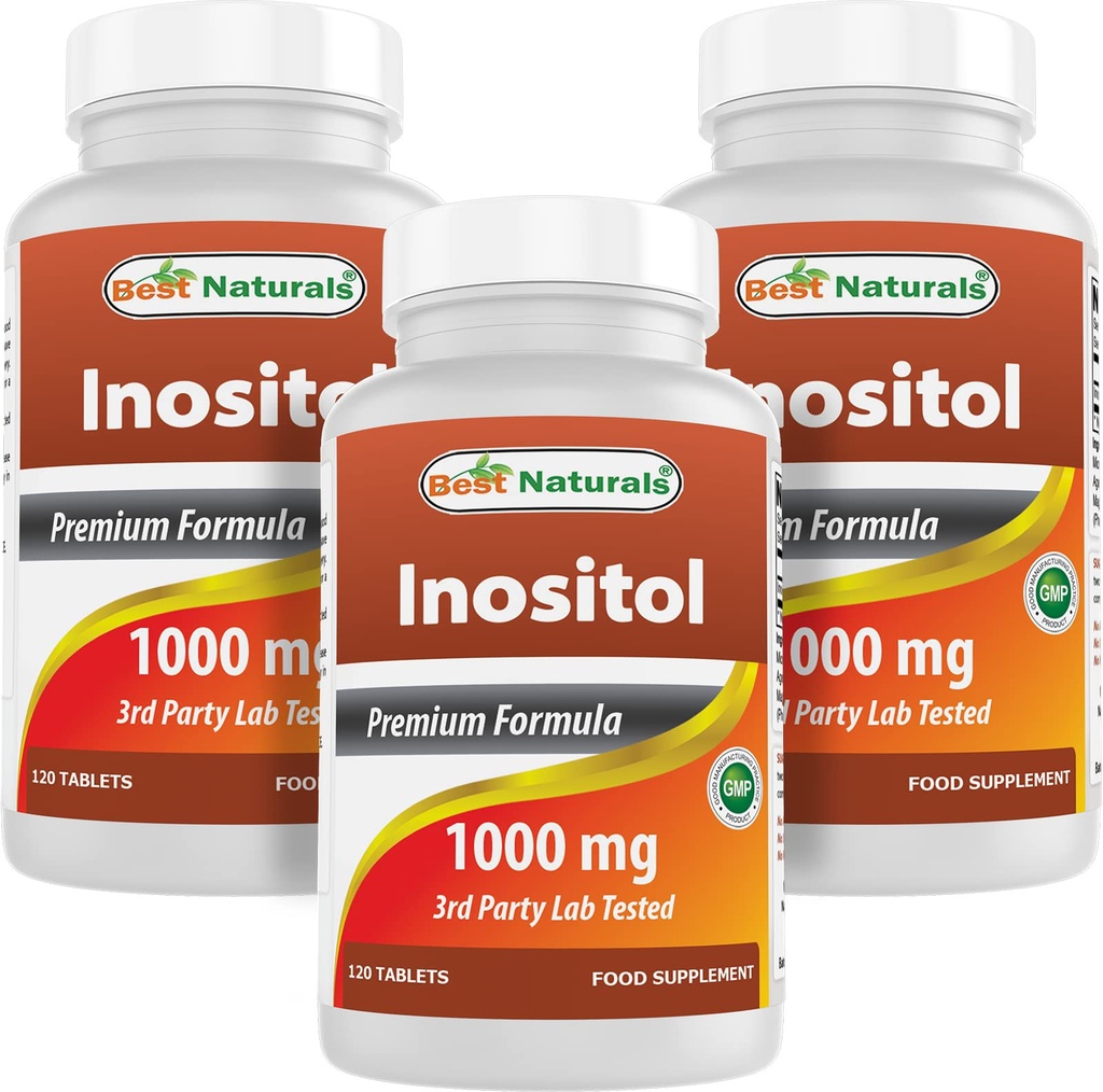 Best Naturals Inositol 1000 מ"ג טבליות 120 (120 Count (Pack of 1)) (120 Count (Packf of 3)