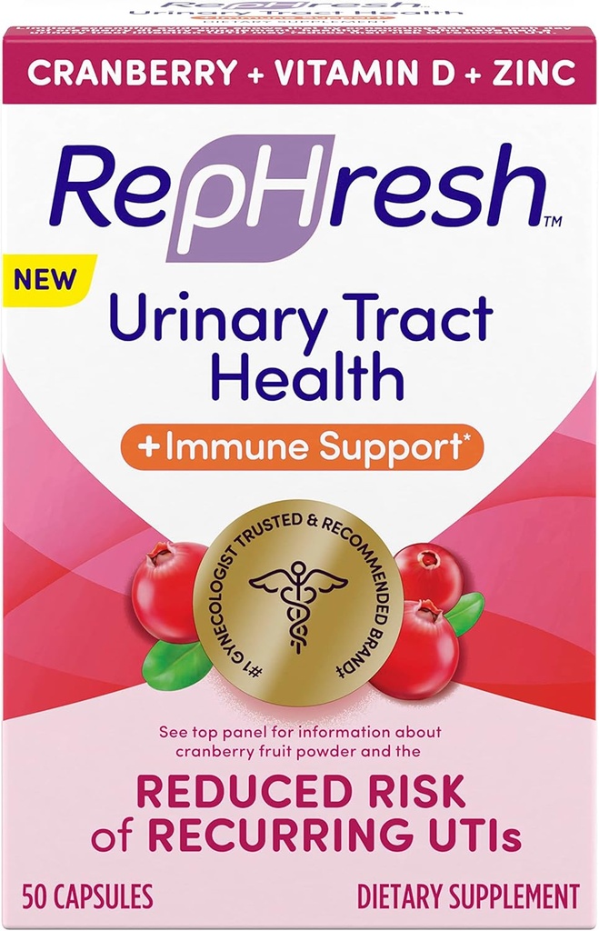 Rephresh Cranberry Urinary Tract Health Plus Immune תוסף, עם ויטמין D + Zinc - 50 Count