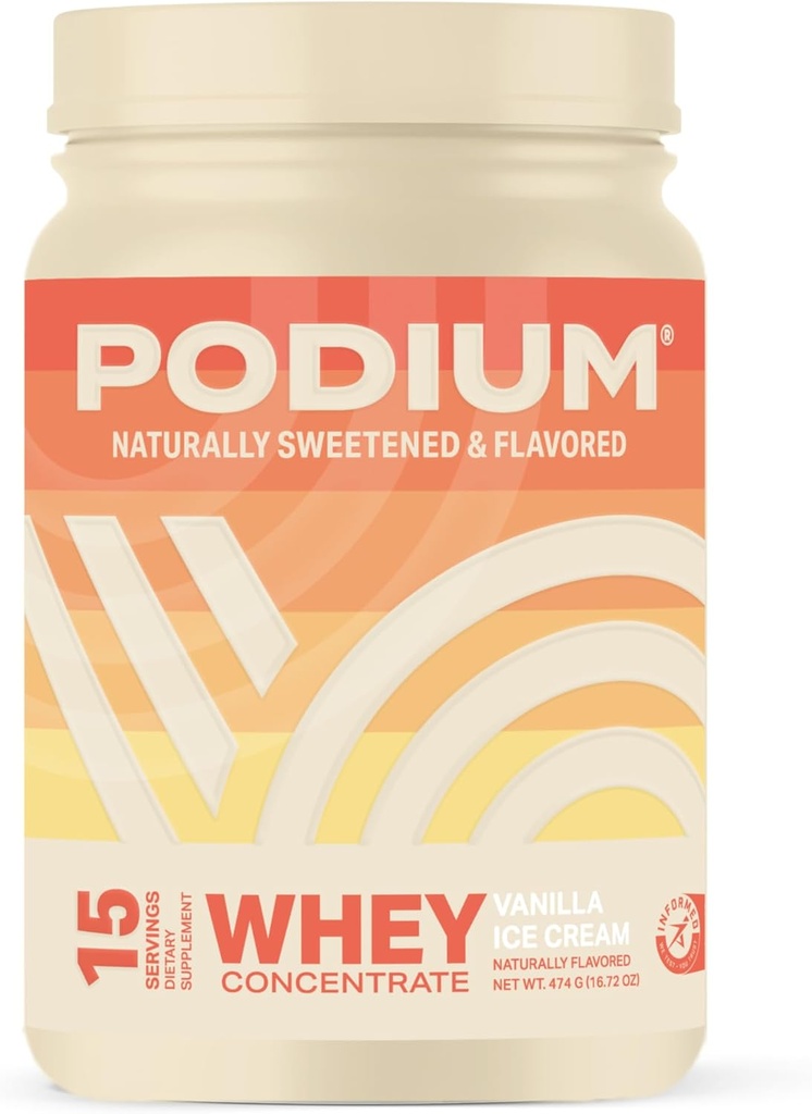אבקת חלבון Podium תזונתית Whey, Vanilla Ice Cream, 22g חלבון Per לשרת עם Enzymes העיכול, חלבון Whey חלבון Isolate & Concentrate, Gluten Free, Low Carb, Low Sugar & Soy חינם, 15 משרתי חלבון Whey