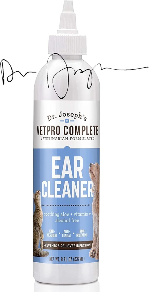 VetPro השלם ד"ר אוזן הכלב של ג'וזף, 8 Ounces, Gentle Dog ו- Cat Ear Rinse Solution Wash with Aloe Vera ו- E, Dog Ear טיפות כדי להסיר את Wax ו- Debris, מצמצם את Odor, Easy Applicator.