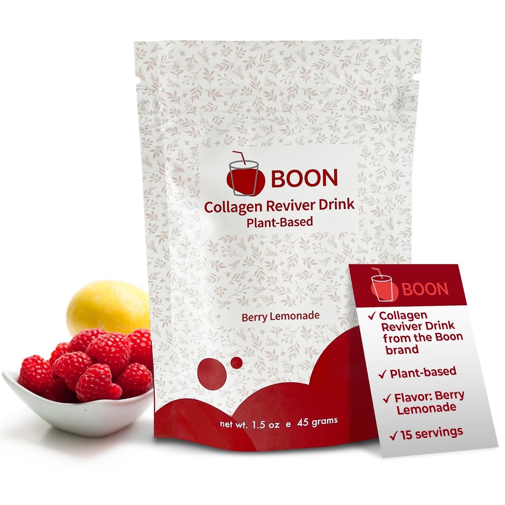 Boon Collagen Reviver Drink - Plant-based Collagen Booster תוסף for Beautiful & Radiant Skin - Organic, Vegan Collagenאבק - ברי Lemonade Flavor, 15 משרתים