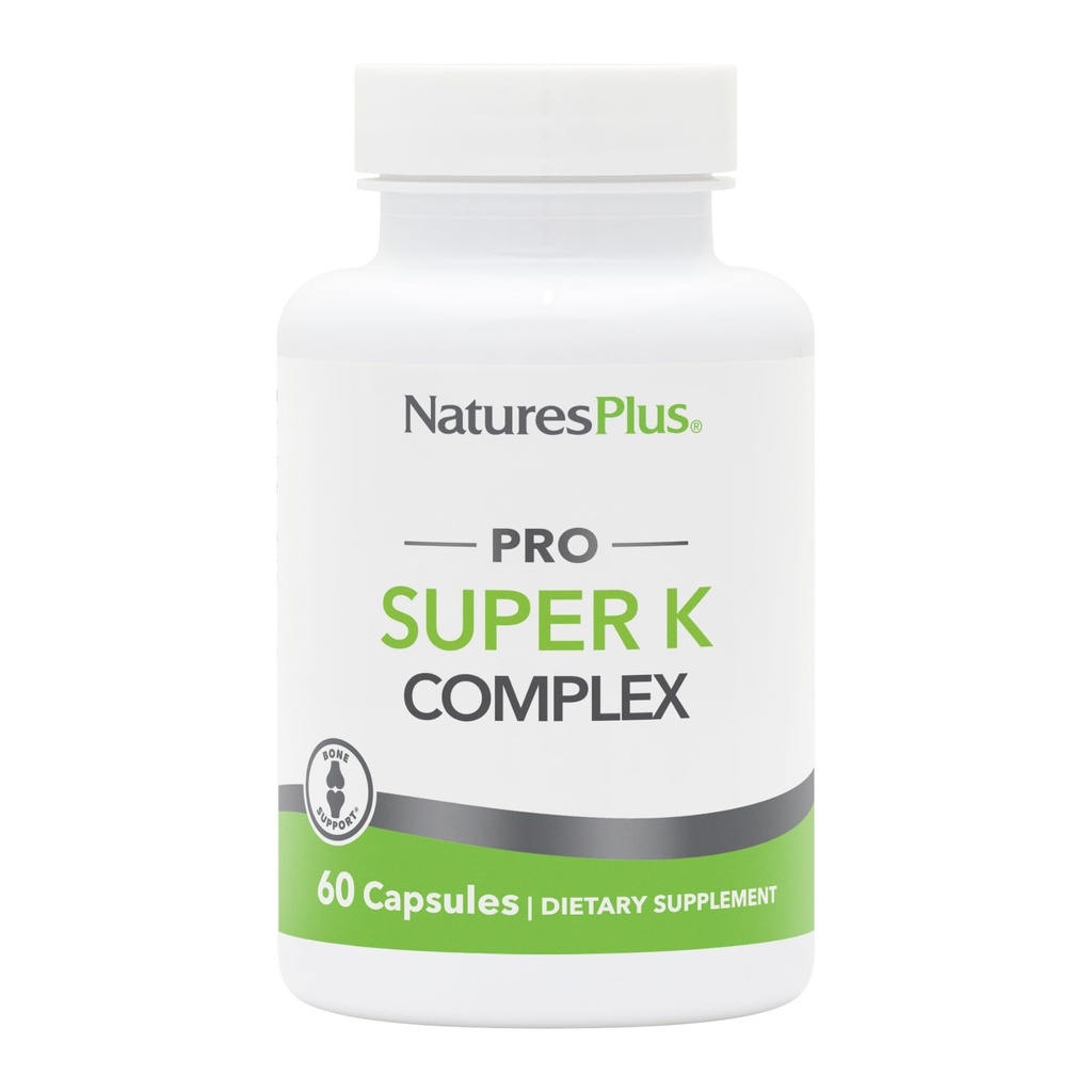 NaturesPlus PRO Super K Complex - 60 קפסולות - מקדם בריאות Calcium Metabolism - כולל ויטמינים K1 & K2 - Non-GMO, טבעוני וגלוטן חינם - 60 משרתים