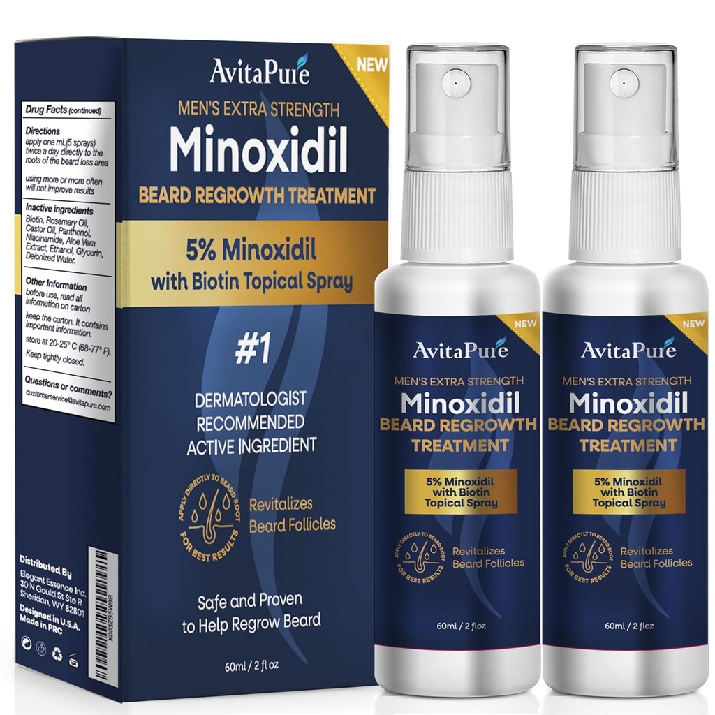 Minoxidil Beard Growth Oil: Minoxidil for Men Beard Infused with Biotin, תוספת כוח Minoxidil 5% Beard Growth Serum to Grow Beard & Mustache Fast