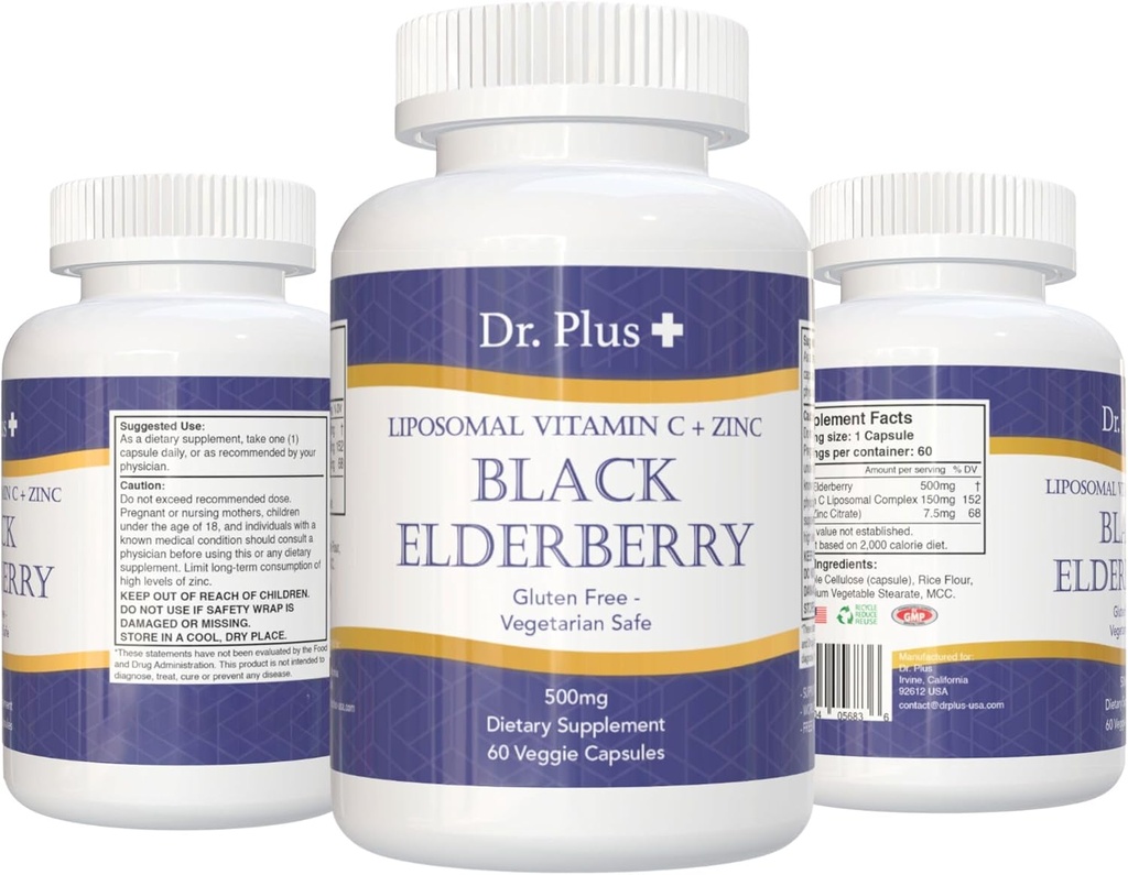 Liposomal Immune Boost Black Elderberry - ויטמין C - Zi Gluncten Free Vegetarian Safe Dietary תוספי 60 Veggie קפסולות