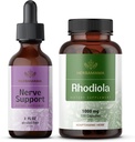 HerBAMAMA Nerve Support and Rhodiola Kit - Bundle of Nerve Support Complex 2 floz & Rhodiola Rosea כמוסות - טבעוני, non-GMO, Sugar & אלכוהול חינם, 2 Pack