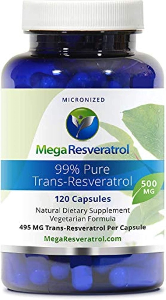 Mega Resveratrol, תרופות כיתה,99% טהור, Isolate, Micronized Trans-Resveratrol, 120 Veggie Caps, 500 מ"ג לקפסולה. תשלום מוסמך. ללא ספק no toxic Ingredients הוסיף.