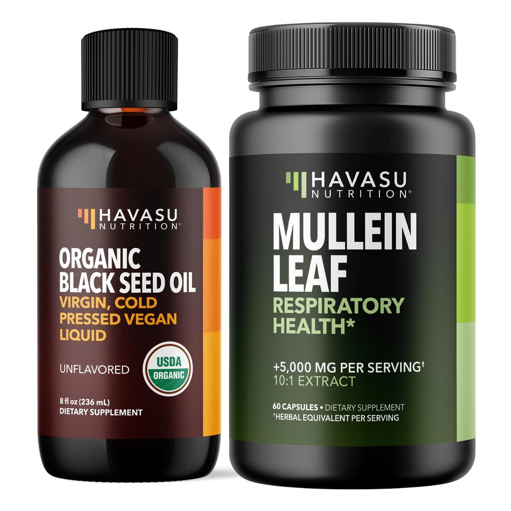 HAVASU NUTRITION Organic Black Seed Oil נוזלי + Mullein Leaf קפסולות Bundle