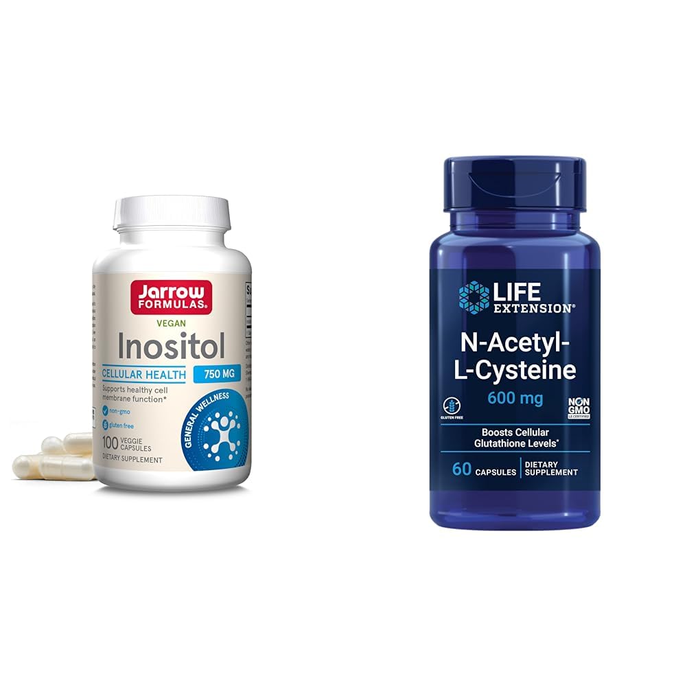 Jarrow Inositol 750mg 100 Veggie קפסולות & Life הרחבה NAC 600 מ"ג 60 קפסולות Liver & Respiratory Support