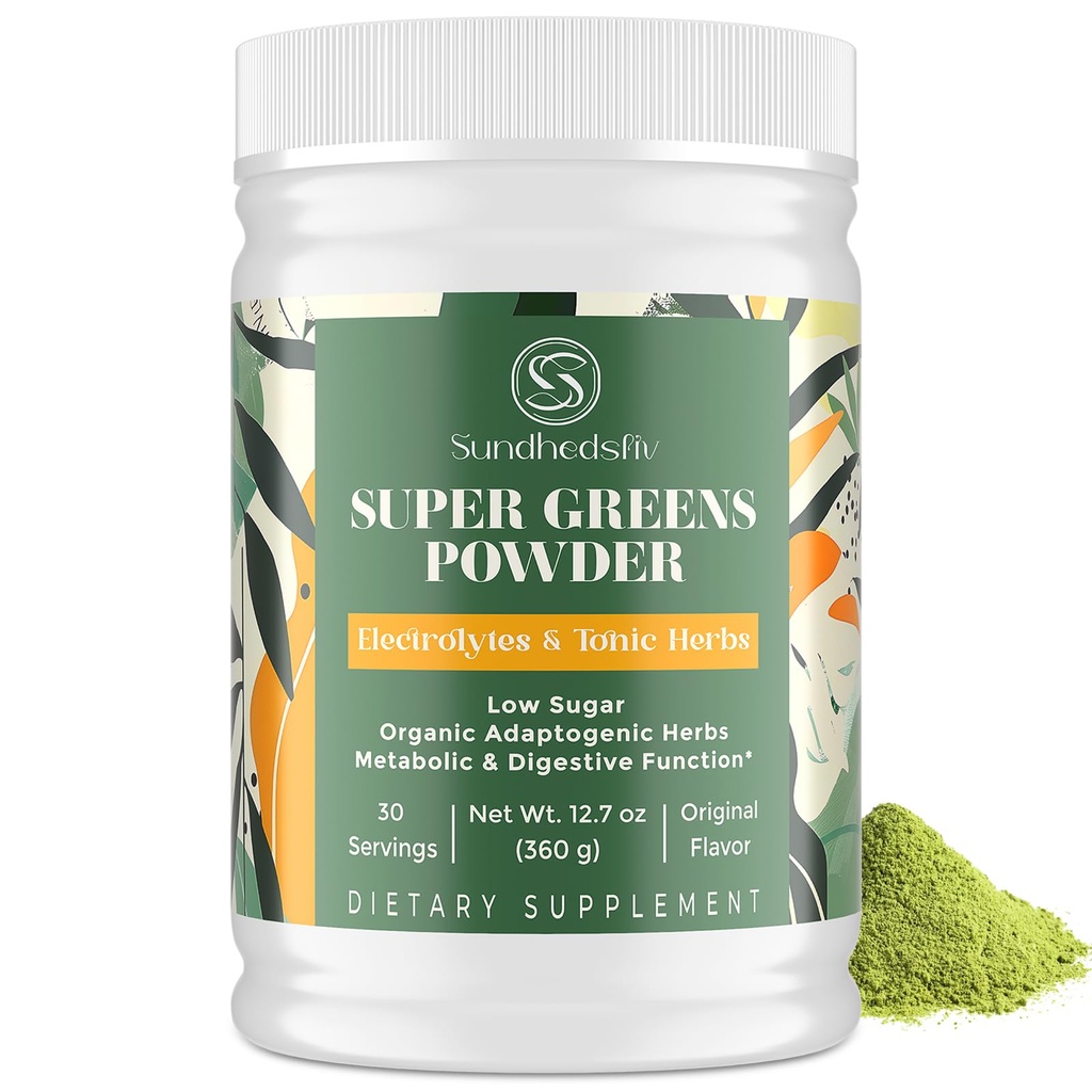 Super Greens אבקת Superfood + Electrolytes & Tonic Herbs | ירקות אורגניים, Shilajit, Adaptogens, Antioxidants, Preobiotic & Probiotic & Postbiotic