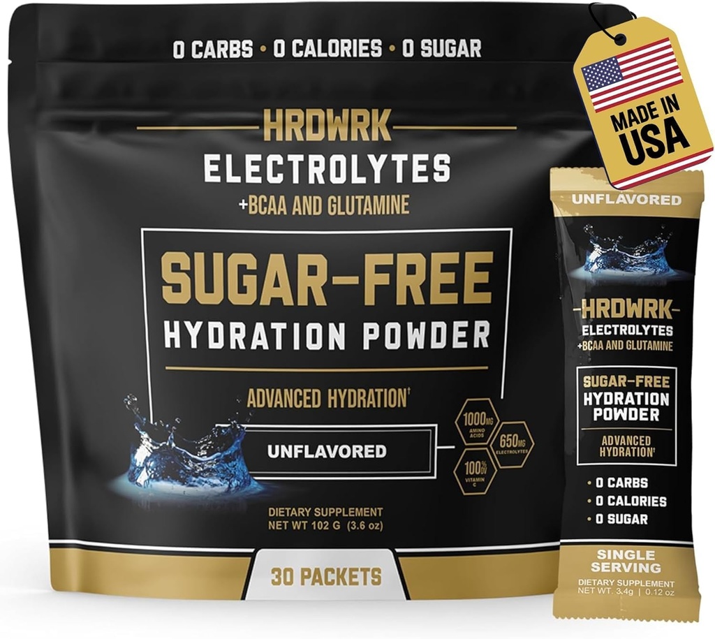 HRDWRK Electrolytes אבקת Packets עם Magnesium, Potassium Sodium, Keto hydrotion Packets - BCAA אלקטרוליט אבקת Packets עם Glutamine, 30 אלקטרוליטים אבקת Packets סוכר חינם (Unflaved)