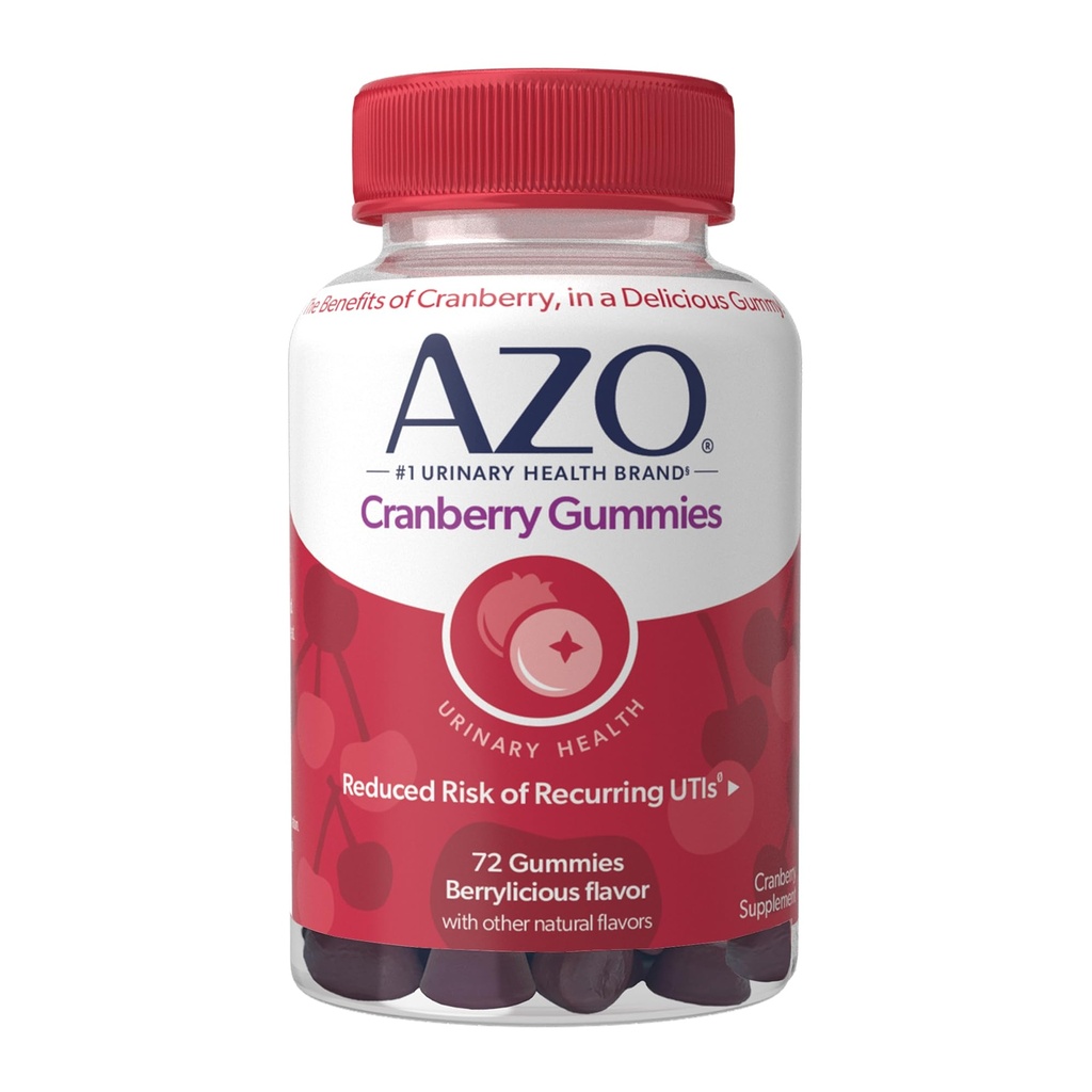 AZO Cranberry Urinary Tract בריאות חניכיים תוספת, 2 חניכיים = 1 Glass of Cranberry Juice, Helps Cleanse & Protect, Natural Brelicious Flavor, Non-GMO, 72 חניכיים