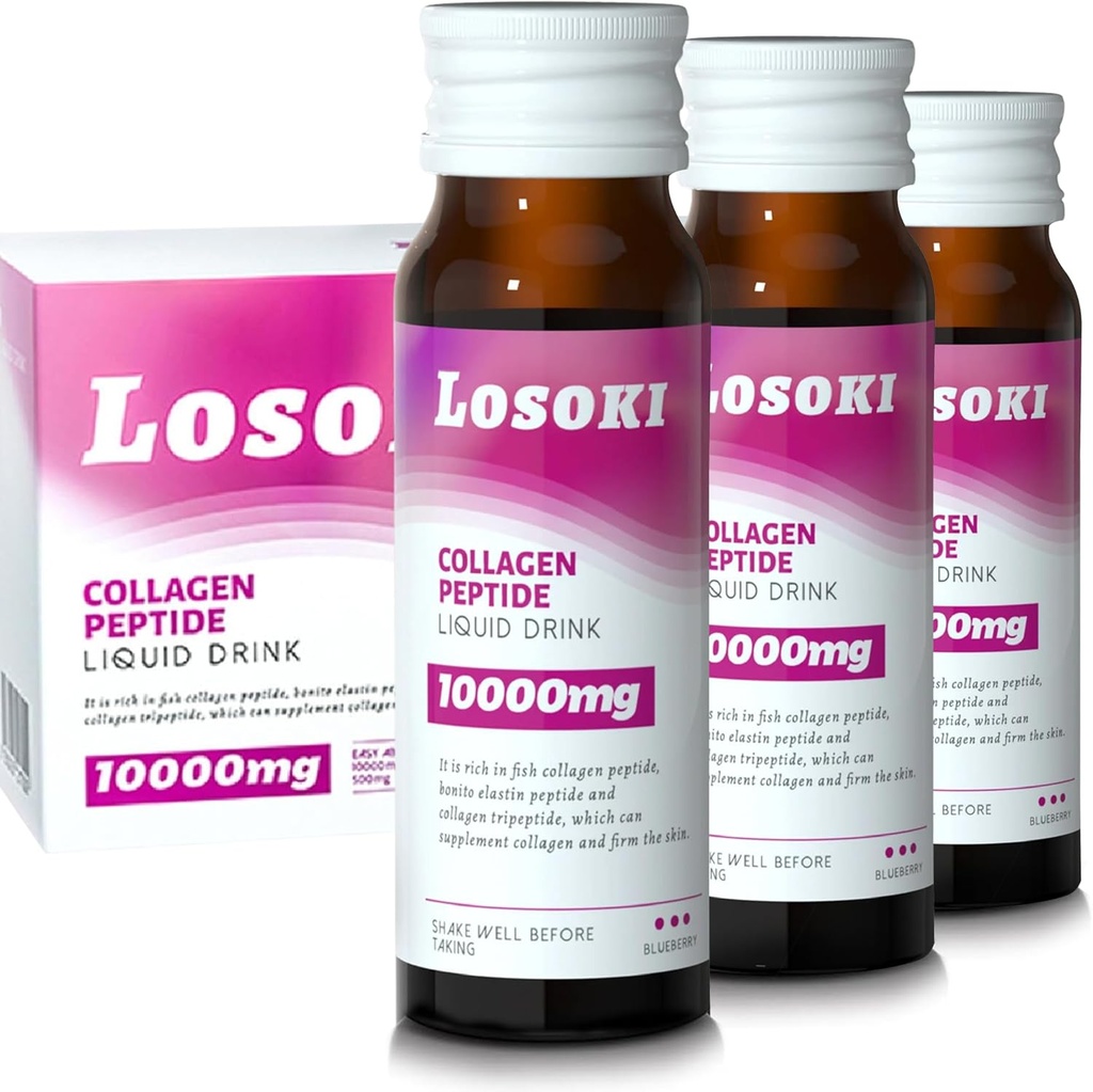 לוסווקי נוזל קולג'ן פפטייד - 10000mg hydrolyzed Marine Collagen Peptides עם ויטמין C, Premium בלנדר, לקדם שיער בריא נומס עצמות, (1 Box, 10 Bottles)