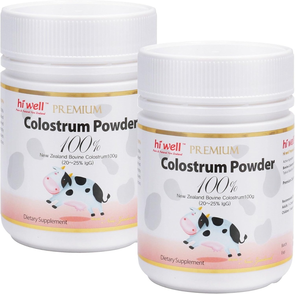 (Pack of 2) Hi Well Premium Pure New Zealand Bovine Grass-Fed Colostrum אבקת 100% 100g