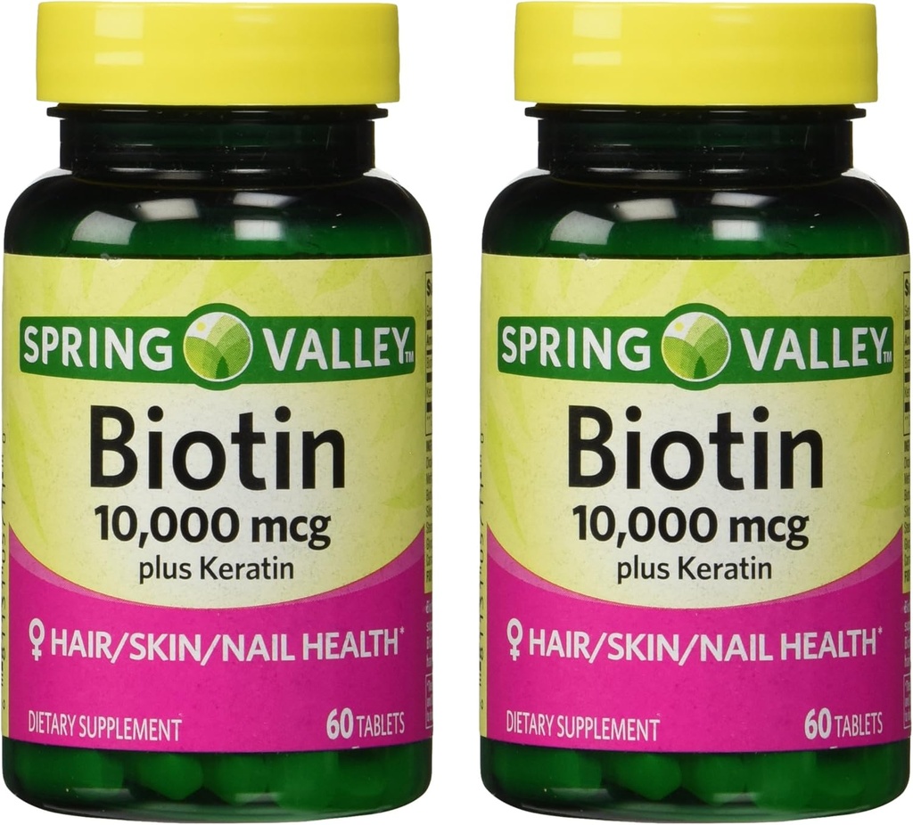 עמק האביב 10000mcg ביוטין עם 100 מ"ג Keratin Dietary תוסף, 60 Count (Pack of 2)