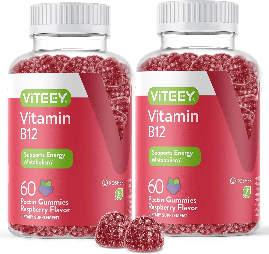 VITEEY ויטמין B12 חניכיים - תמיכה קוגניטיבית וחניכיים אנרגיה - טבעוני, Gelatin חינם, Gluten Free - 60 Count Count