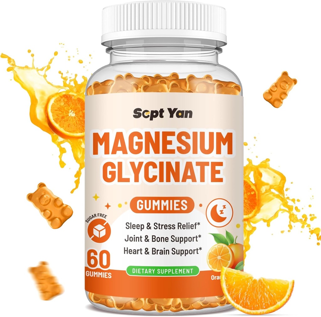 מגנזיום חניכיים למבוגרים - מגנזיום Glycinate תוספת עם ויטמין B6, L-theanine, ויטמין D, CoQ10 - Magnesium Comlexmies עבור Mood, העצמות והשרירים, סוכר חינם כתום פלאמור 60 ctor 60 ctor