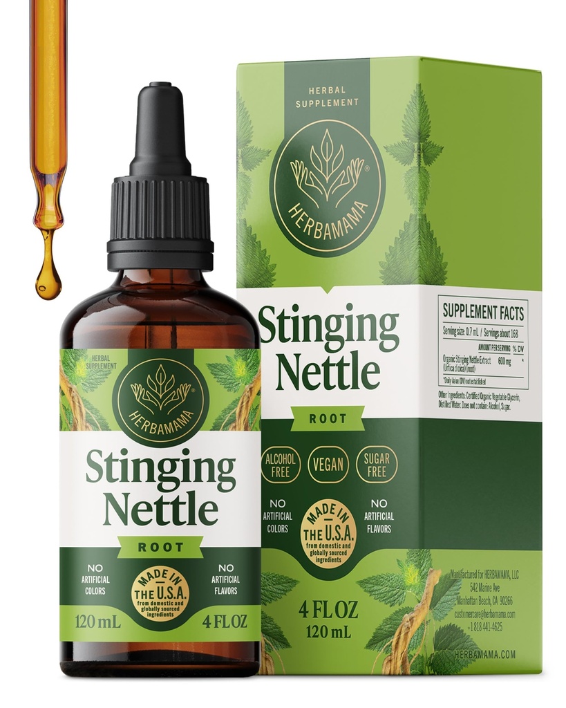 HerBAMAMA Sting Nettle Tincture - תמיכה טבעונית Urinary Tract בתמיכת Sting Nettle Root Extract - non-GMO, אלכוהול & סוכר חינם Urtica דיויקה - 84 ימים אספקה