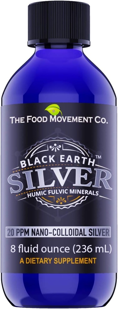 תנועת המזון Black Earth Silver with Humic Fulvic Acids, Trace מינרלים לתמיכה Immune, Detox, Gut Health - 8 oz נוזל טיפות תוספת