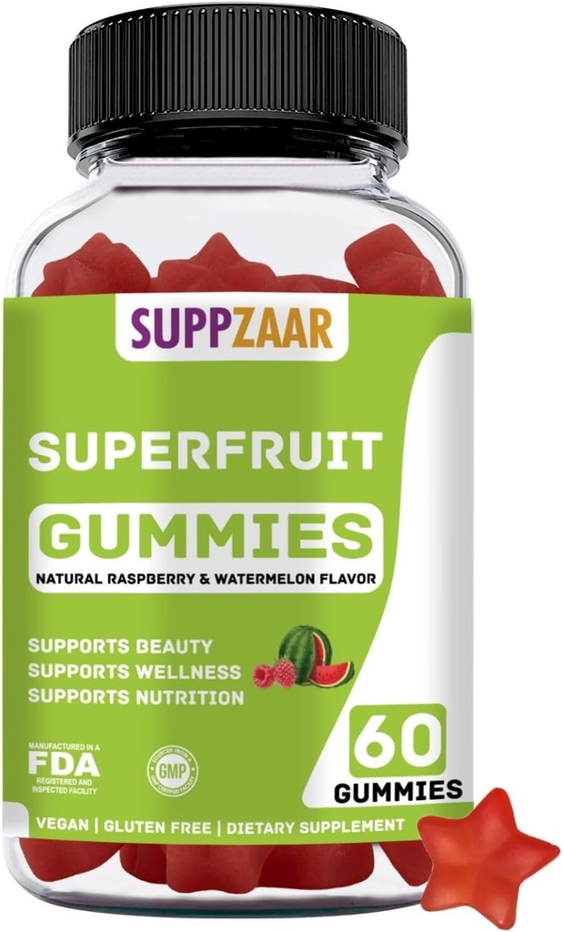 ויטמין Superfruit Gummy Superfruit Gummies w/Vitamin A C E אורגני Silica. Superfruit for Collagen Formation, Beauty & Glow מבוסס צמחים, non-GMO, Gluten-Free, Gelatin-Free 60 CT