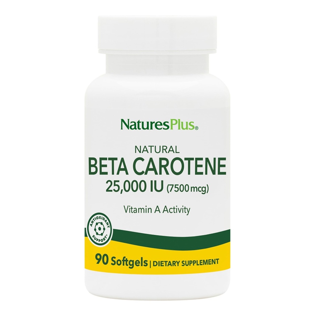 Natures Plus Natural Beta Carotene - 25,000 iu ויטמין A & ויטמין E, 90 Softgels - תוסף עיניים, Antioxidant, Aids in Free Radical & Natural Defense - Gluten-Free - 90 משרתים