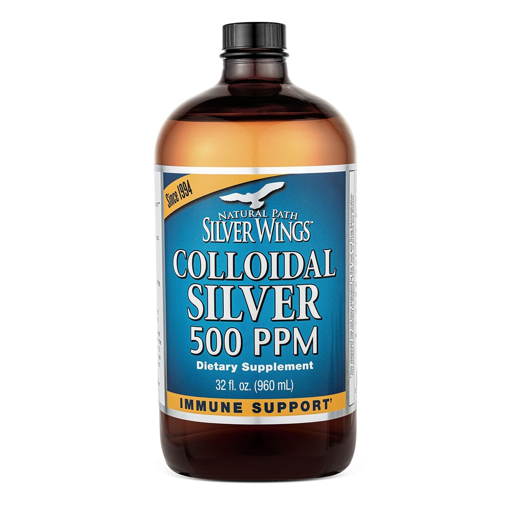 נתיב טבעי שביל Silver Wings Colloidal Silver 500ppm (2,500mcg) Immune Support Supplement 32 fl. oz.