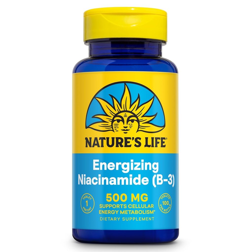 Life's Life Energyzing Niacinamide 500 מ"ג - No Flush ויטמין B 3 Niacin תוסף - פעילות עצבית, מטבוליזם ותמיכה באנרגיה בריאה - 60 יום ערבות, מעבדה מאומתת, 100 משרתים, 100 טבליות
