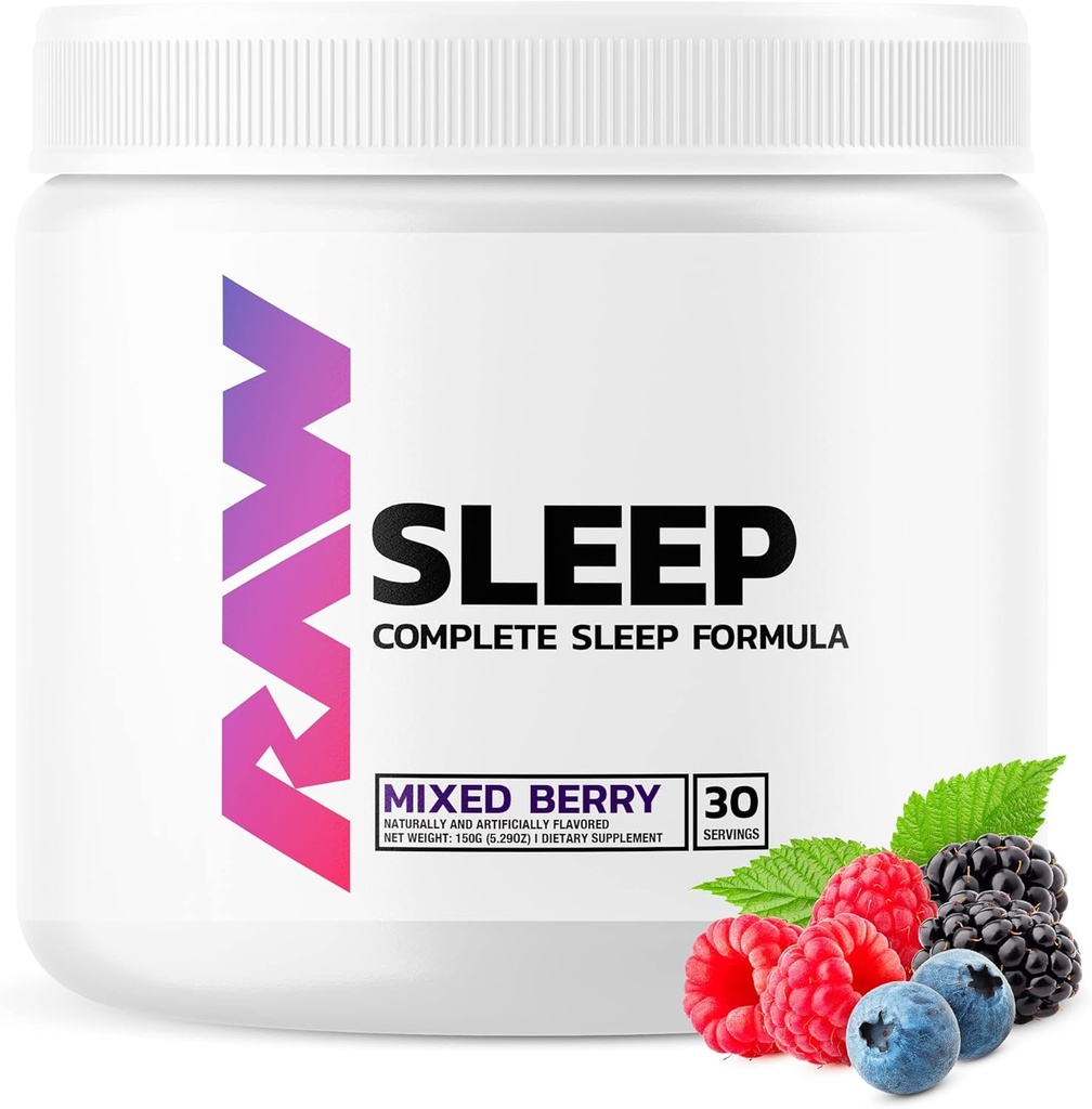 RAW Natural Sleep Aid תוסף - רגיעה ו-Mod Support with Melatonin, Magnesium, Zinc, L-Tryptophan & Lemon Balm לחלץ כדי להירגע & Calm The Mind & Body - 30 משרתים, ברי מעורב