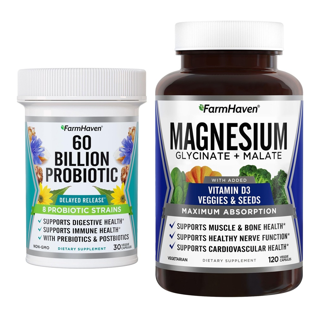 FarmHaven Magnesium Glycinate & Malate Complex ו 60 מיליארד CFU Probiotic