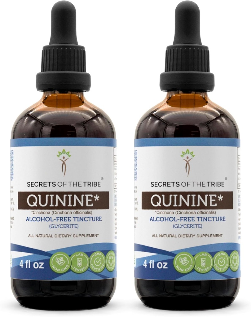 סודות של Tribe Quinine Tincture אלכוהול חינם לחלץ, Quinine (C אינץ'ona officinalis) Dried Bark (2x4 FL OZ)