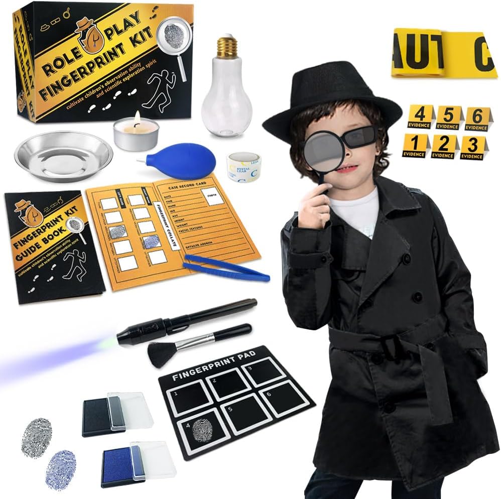 Spy Kit for Kids Detective Outfit Fingerprint Gifts for 5 6 7 7 8 9 10 בנות בנות בנות מבוגרות בנות 11 שנים חקירה רול Play Dress Up תלבושות מדע חשאי סוכן טביעות אצבע