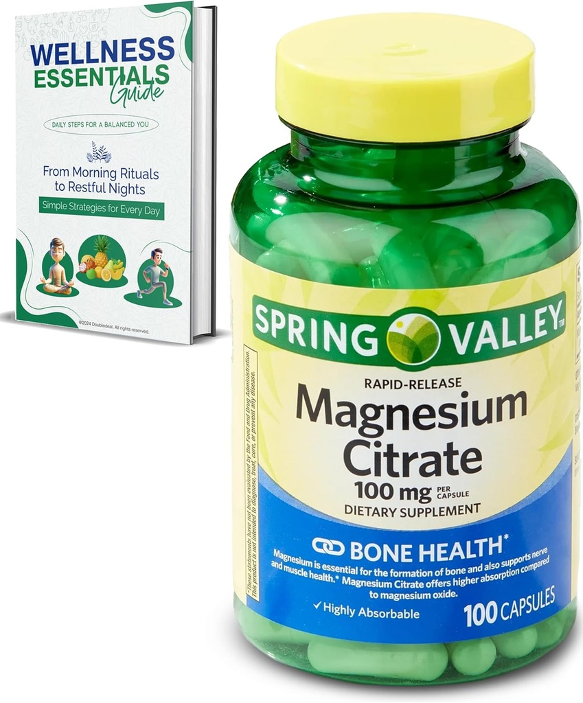 Magnesium Citrate 100 מ"ג | Citrato de Magnesio, 100 קפסולות | Highly Absorbable | שחרור מהיר עבור Bone, Nerve, שריר בריאות תוספת