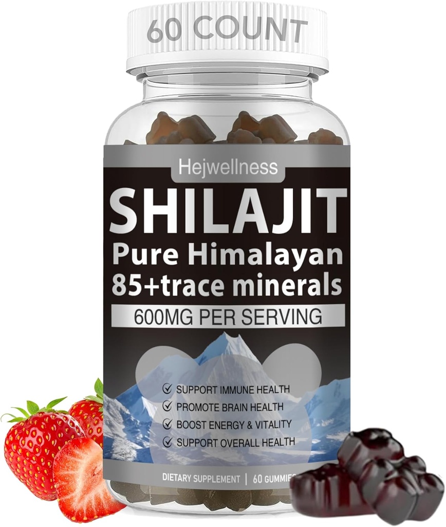חניכיים Shilajit - 600 מ"ג טבעי Shilajit Resin עם 85 + Trace מינרלים, Fulvic Acid & Phytonutrients - Strawberry Flavor - עבור אנרגיה, תמיכה Immune - 60 מסטיק, 1 חודש אספקת מזון