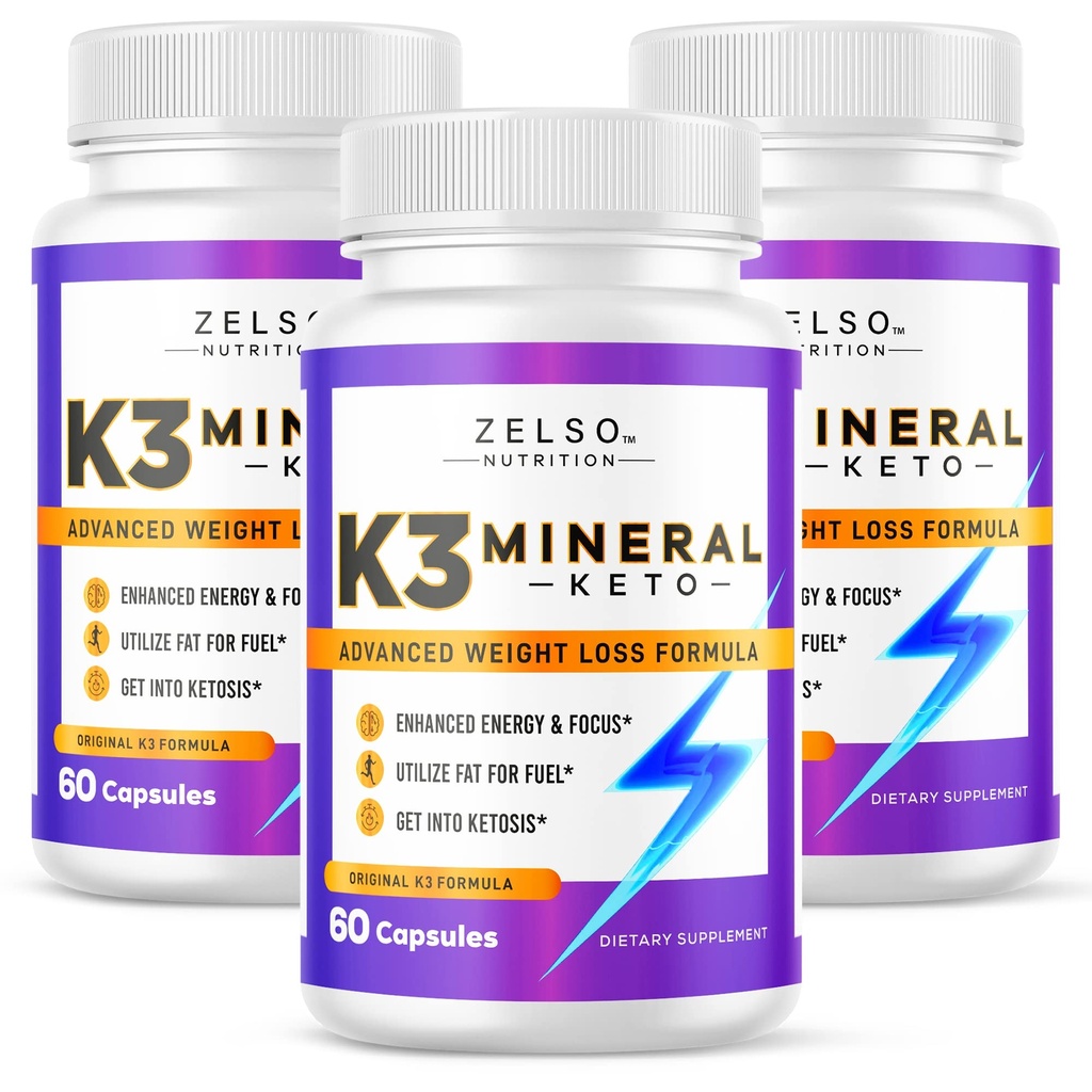 ZELSO (3 Pack) K3 מינרלים הרזיה גלולות לנשים וגברים, K3 מינרלים גלולות - K3 מלח מינרלים מינרלים, ויטמין + K3 קפסולות תוספת לירידה במשקל Keto - 3 חודשים אספקה