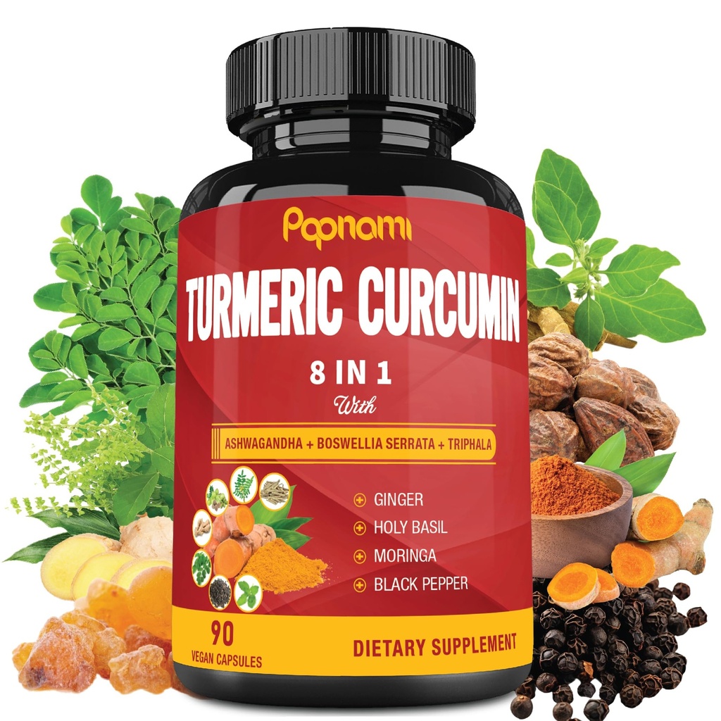 Turmeric Curcumin לחלץ קפסולות - 90 Counts 3 חודש אספקה - בלגן אשווגנדה, Moringa, ג'ינג'ר & More - Immunity, Joint, Digestive & Wellness Support