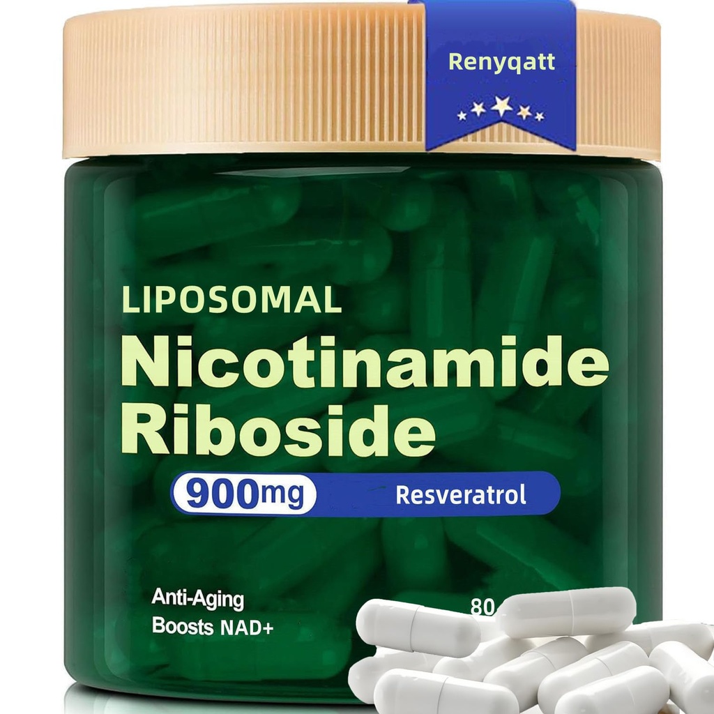 Renyqatt NAD+ תוסף - Liposomal Nicotinamide Riboside - תוספת של Anti-Aging, Energy, Focus - 80 קפסולות (1B)