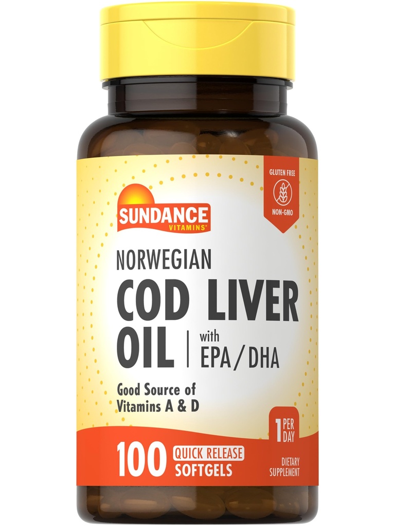 Norwegian Cod Liver Oil | 100 Softgels | עם EPA ו- DHA | מקור טוב של ויטמינים A & D | Non-GMO ו- Gluten Free Supplement