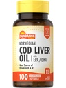 Norwegian Cod Liver Oil | 100 Softgels | עם EPA ו- DHA | מקור טוב של ויטמינים A & D | Non-GMO ו- Gluten Free Supplement