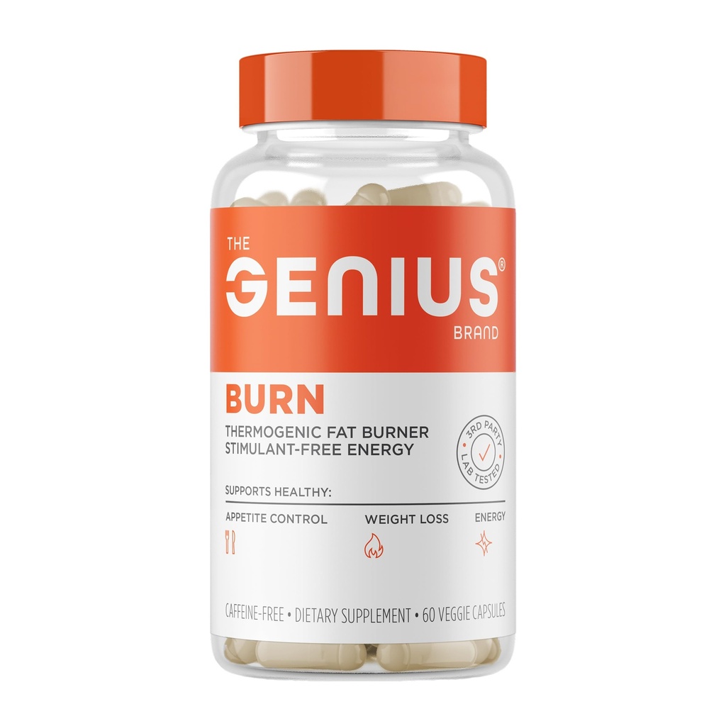 Genius Thermogenic Fat Burner, 60 Diet Veggie Pills - Weight Loss & Metabolism תוסף, Appetite Suppressant & Energy Booster - Caffeine-Free Nootropic Focus & Brain Boost - Ashwagandha & TeaCrine